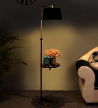 Black Iron Cloth Shade Floor Table Lamp With Black Brass Base By Sapphire