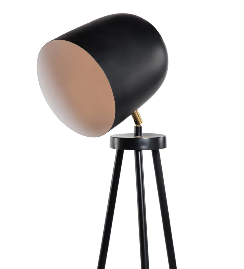 Black Iron Shade Floor Lamp With Black And Gold Base Handcrafted By Orange Tree