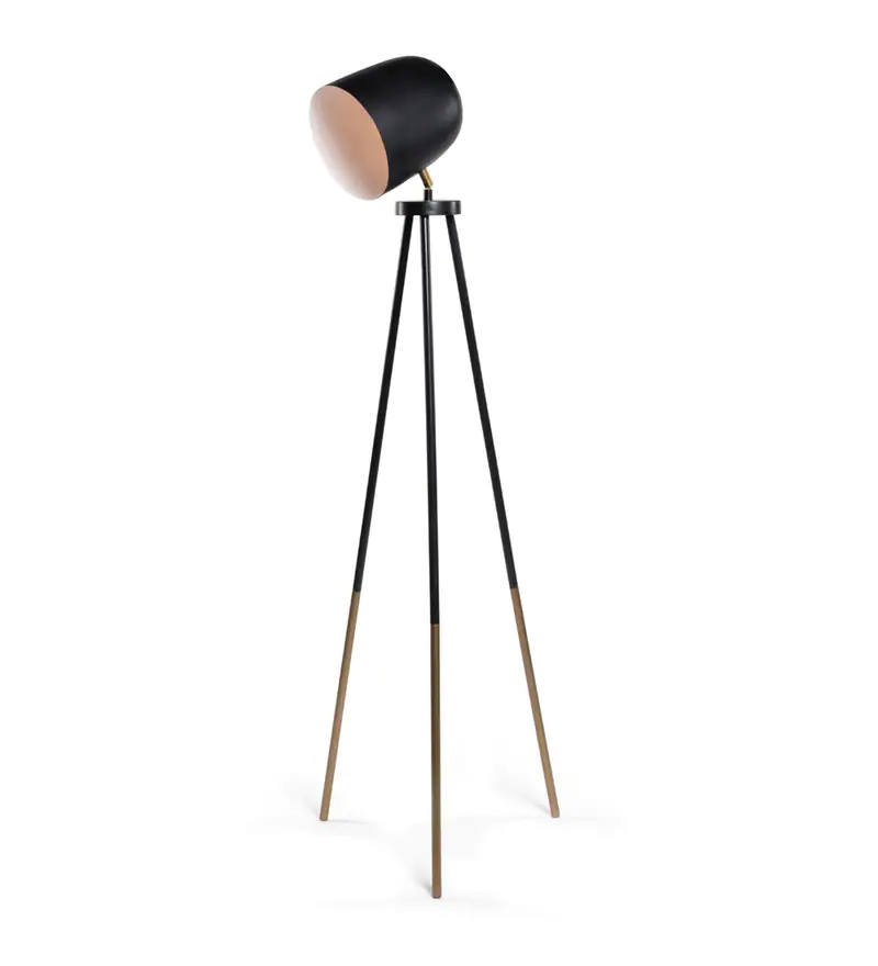 Black Iron Shade Floor Lamp With Black And Gold Base Handcrafted By Orange Tree