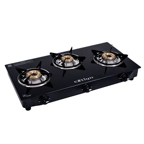 Three Burner Black Glass Stove With SS Frame (Candid 3B MS)