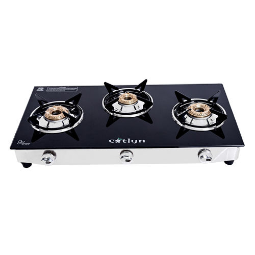 Three Burner Black Glass Stove With SS Frame (Candid 3B SS)