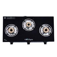 Three Burner Black Glass Stove With SS Frame (Candid 3B MS)