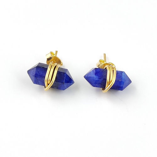 Earrings Dyed Sapphire Gemstone Point Silver Gold Vermeil Wire Wrapped Stud