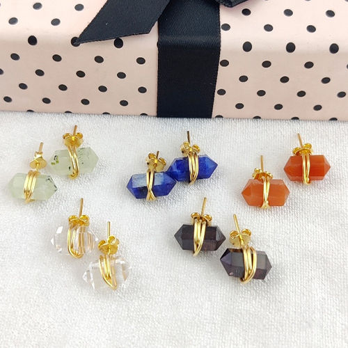 Dyed Sapphire Gemstone Point Silver Gold Vermeil Wire Wrapped Stud