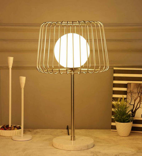 Caged Orb Silver Table Lamp With White Marble Base For Home Decoration Living Room Office Room