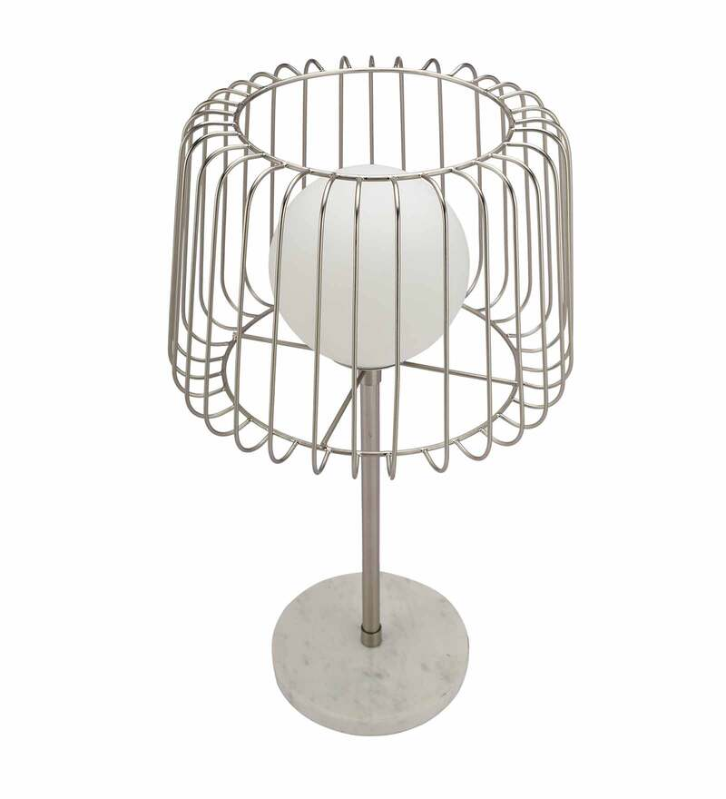 Caged Orb Silver Table Lamp With White Marble Base For Home Decoration Living Room Office Room