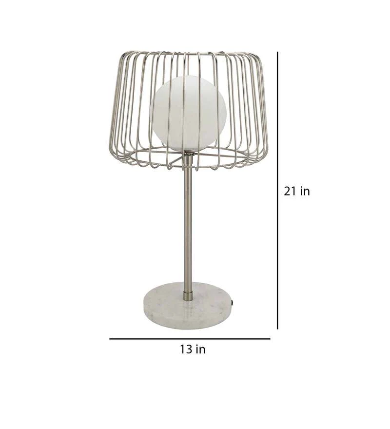 Caged Orb Silver Table Lamp With White Marble Base For Home Decoration Living Room Office Room