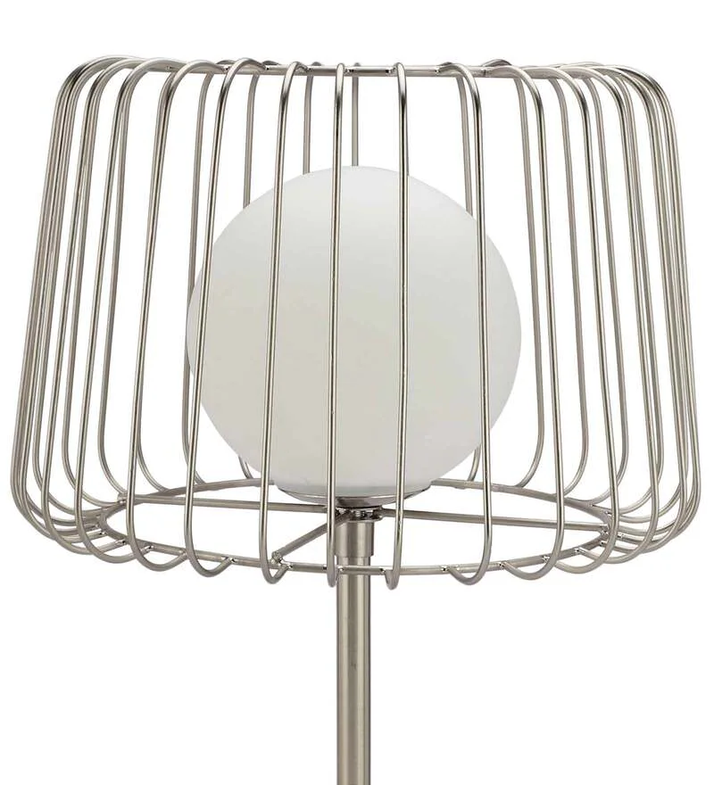 Caged Orb Silver Table Lamp With White Marble Base For Home Decoration Living Room Office Room