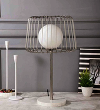 Caged Orb Silver Table Lamp With White Marble Base For Home Decoration Living Room Office Room