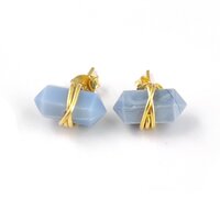 Blue Opal Gemstone Point Silver Gold Vermeil Wire Wrapped Stud