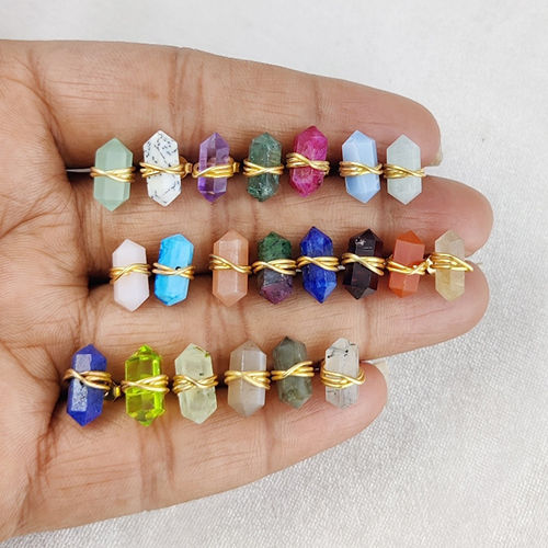 Blue Opal Gemstone Point Silver Gold Vermeil Wire Wrapped Stud