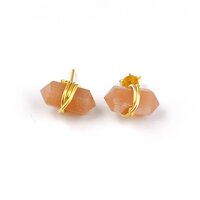 Peach Moonstone Gemstone Point Silver Gold Vermeil Wire Wrapped Stud