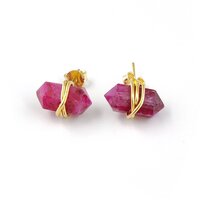 Dyed Ruby Gemstone Point Silver Gold Vermeil Wire Wrapped Stud