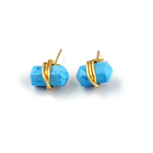 Turquoise Gemstone Point Silver Gold Vermeil Wire Wrapped Stud