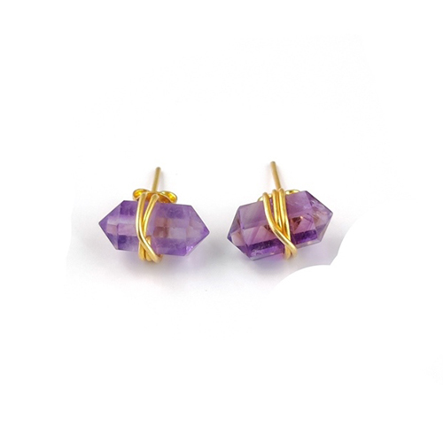 Amethyst Gemstone Point Silver Gold Vermeil Wire Wrapped Stud