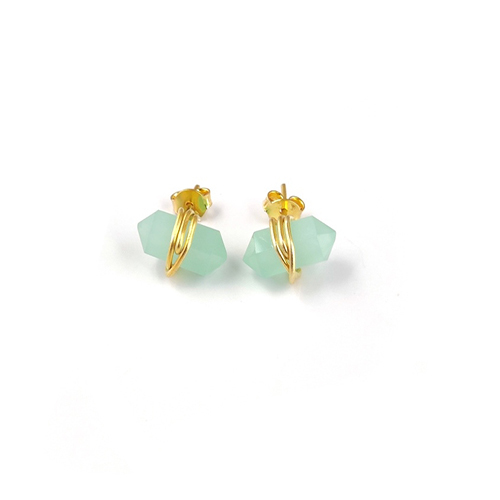 Aqua Chalcedony Gemstone Point Silver Gold Vermeil Wire Wrapped Stud