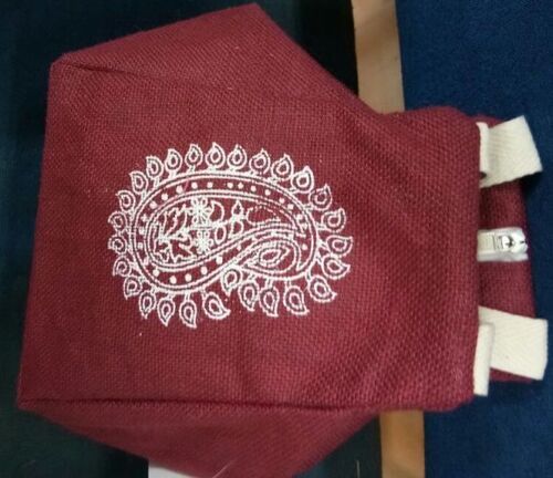 Maroon Color Printed Jute Bag