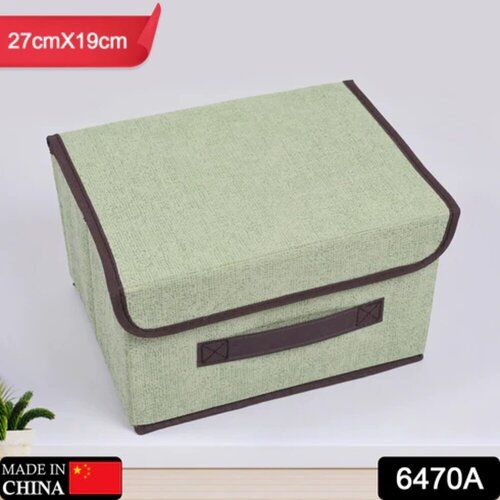 FOLDABLE STORAGE BOX WITH LID AND HANDLES COTTON AND LINEN STORAGE BINS AND BASKETS ORGANIZER FOR NURSERY CLOSET BEDROOM HOME 6470A