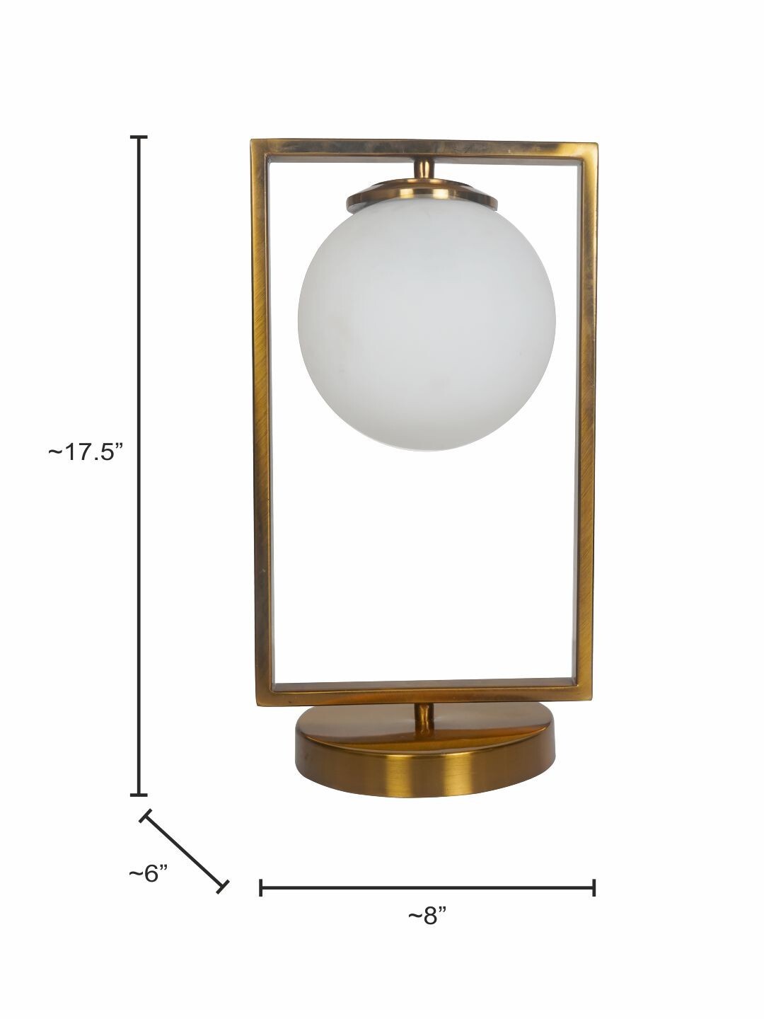 Mid Century Modern Antique Gold Rectangular Ring Table Lamp with Frosted Glass Globe