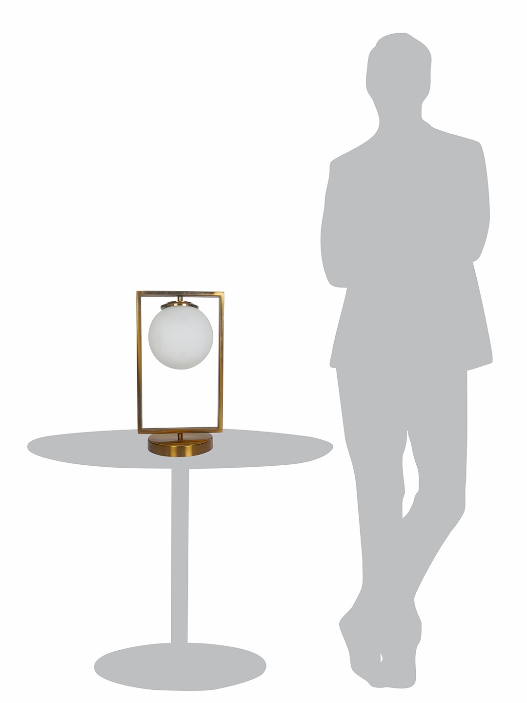 Mid Century Modern Antique Gold Rectangular Ring Table Lamp with Frosted Glass Globe