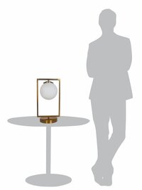 Mid Century Modern Antique Gold Rectangular Ring Table Lamp with Frosted Glass Globe