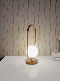 Modern Antique Copper Capsule Ring White Globe Table Lamp