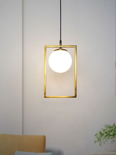 Modern Antique Gold Rectangular Ring Hanging Light Pendant  with Frosted Glass Globe