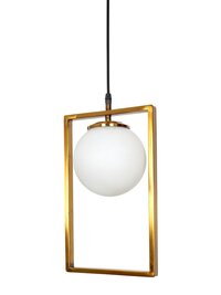 Modern Antique Gold Rectangular Ring Hanging Light Pendant  with Frosted Glass Globe