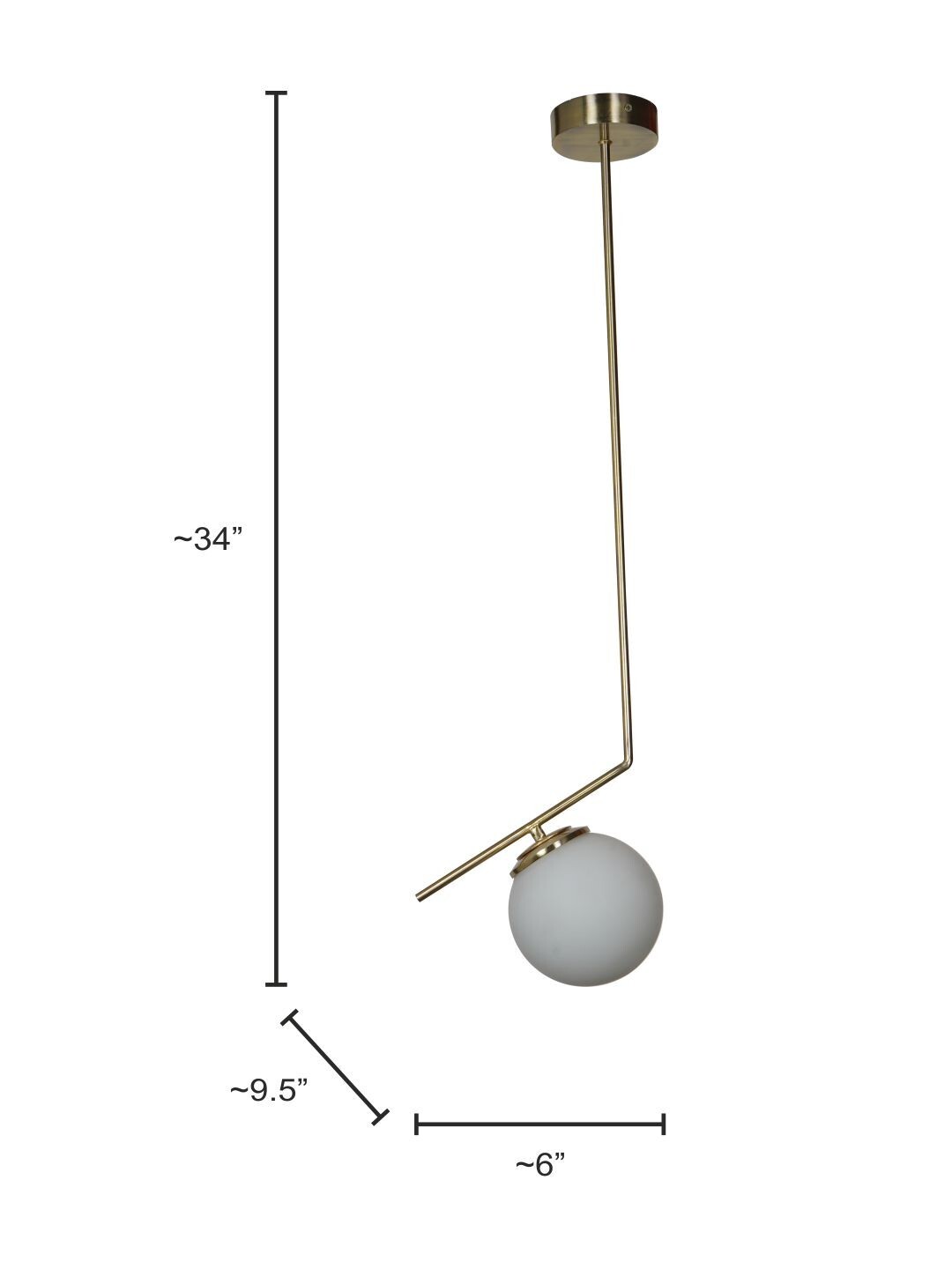 Modern Steel Tangent Ceiling Light Pendant in Matt Gold Finish and Frosted Glass Globe