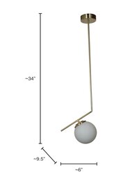 Modern Steel Tangent Ceiling Light Pendant in Matt Gold Finish and Frosted Glass Globe