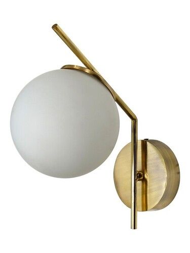 Modern Steel Tangent Wall Lamp Sconce In Matt Gold Finish And Frosted Glass Globe