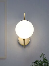 Modern Steel Tangent Wall Lamp Sconce in Matt Gold Finish and Frosted Glass Globe