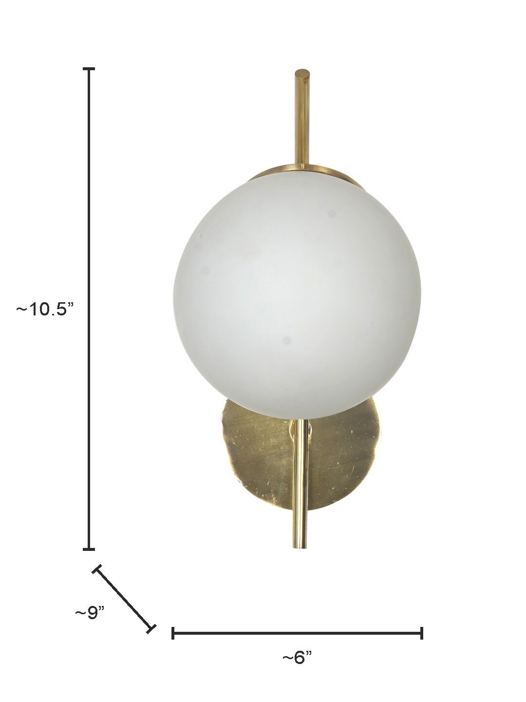 Modern Steel Tangent Wall Lamp Sconce in Matt Gold Finish and Frosted Glass Globe