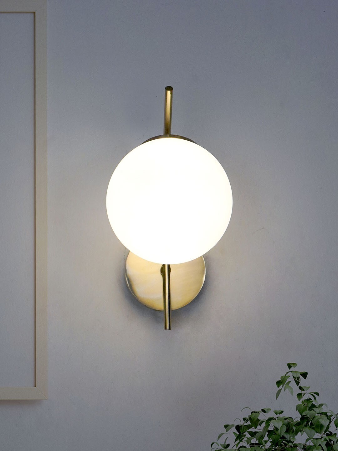 Modern Steel Tangent Wall Lamp Sconce in Matt Gold Finish and Frosted Glass Globe