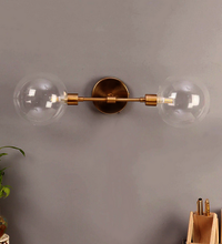 The Proud Or Double Glass Wall Sconce Wall Lamp - Brass & Glass, 16-20 Inches, Gold Color | Elegant Design, Two Light, Matte Brass Finish, Home Lighting