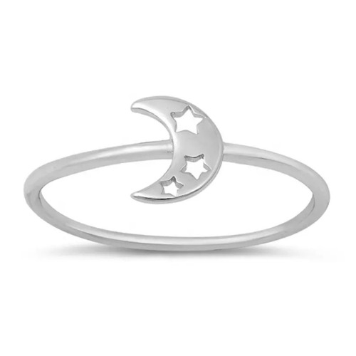 925 Sterling Silver Charming Handcrafted Star Moon Plain Silver Ring