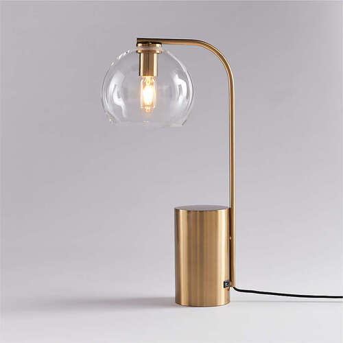 Brass Table Lamp with Clear Round Shade