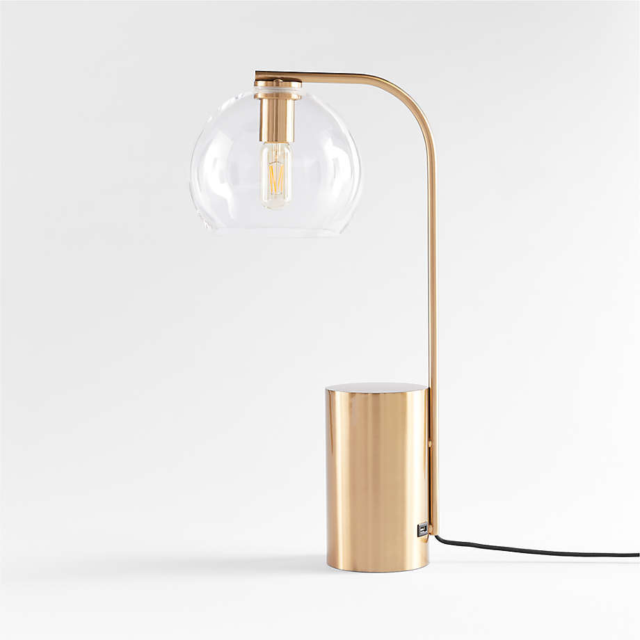 Brass Table Lamp with Clear Round Shade