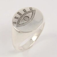 925 Sterling Silver Pretty Handcrafted Eye Engraved 14mm Round Silver Plain Ring
