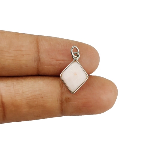 Pink Opal Gemstone Diamond Shape Sterling Silver 11x13mm Bezel Charm