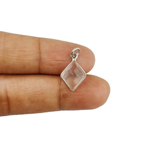 Rose Quartz Gemstone Diamond Shape Sterling Silver 11x13mm Bezel Charm