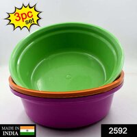 Multi / Assorted Round Plastic Basin And Plastic Mixing Bowl Set Pack Of 3 (2592)
