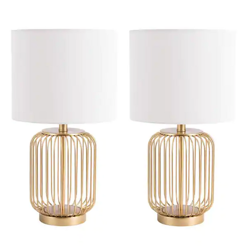Metal Wire Table Lamp Round Shape Golden Colour