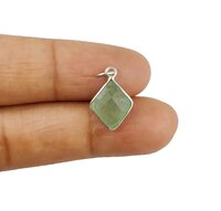 Green Strawberry Quartz Gemstone Diamond Shape Sterling Silver 11x13mm Bezel Charm