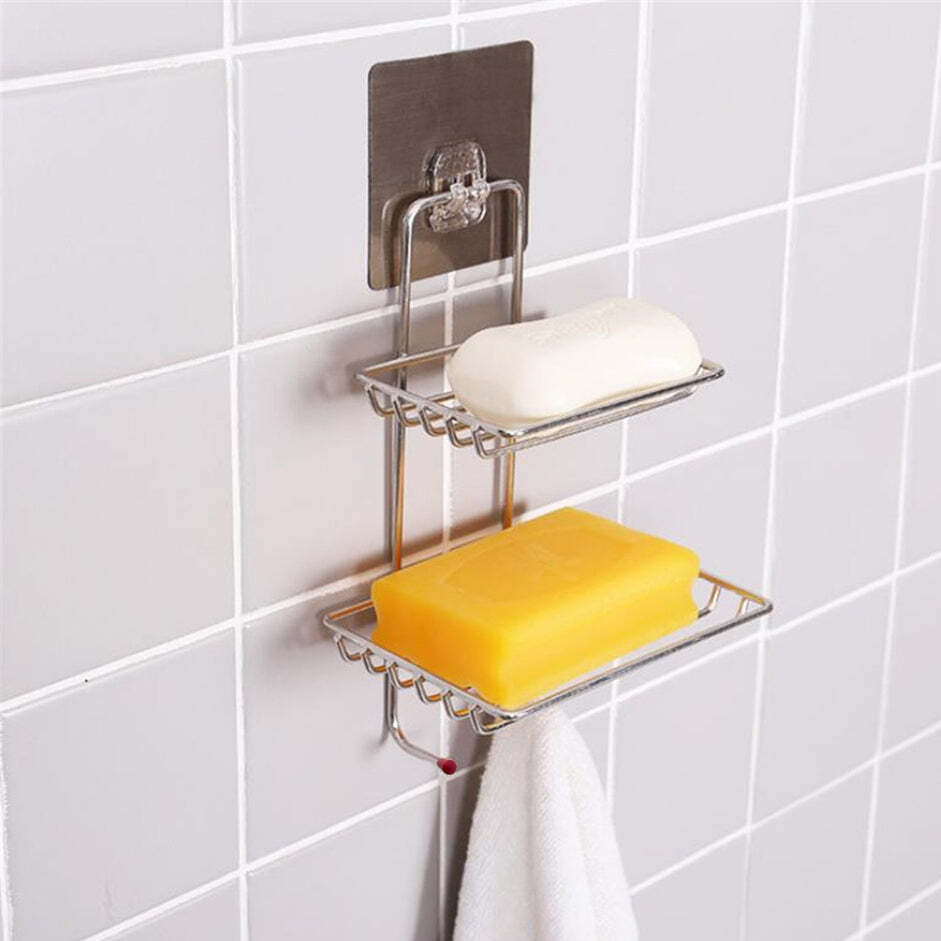 KITCHEN BATHROOM SOAPS STORAGE RACK WITH 2 HOOK FOR HOME (1763)