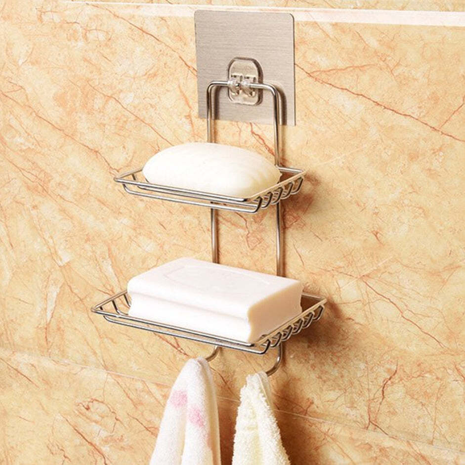 KITCHEN BATHROOM SOAPS STORAGE RACK WITH 2 HOOK FOR HOME (1763)