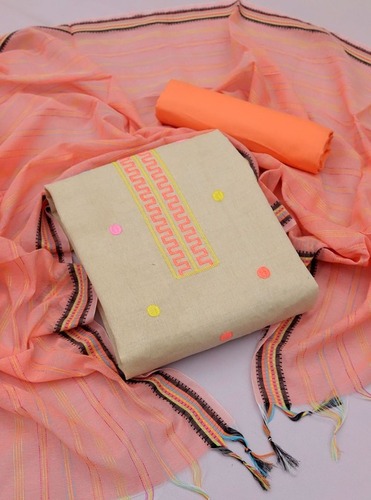 Aneri Orange Khadi Cotton Dress Material