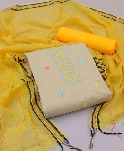 Aneri Yellow Khadi Cotton Dress Material