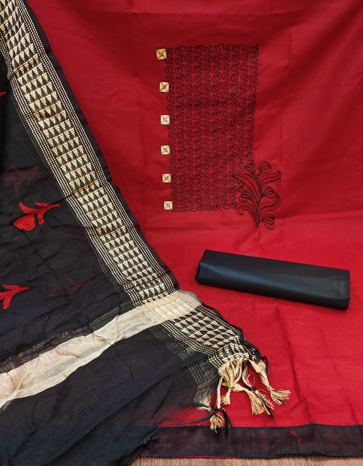 Apexa Red Bombay Cotton Dress Material