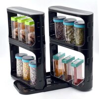 CABINET CADDY MODULAR ROTATING SPICE RACK MULTI-FUNCTIONAL ORGANIZER RACK TWO 2-TIERED SHELVES WITH BASE (2621)